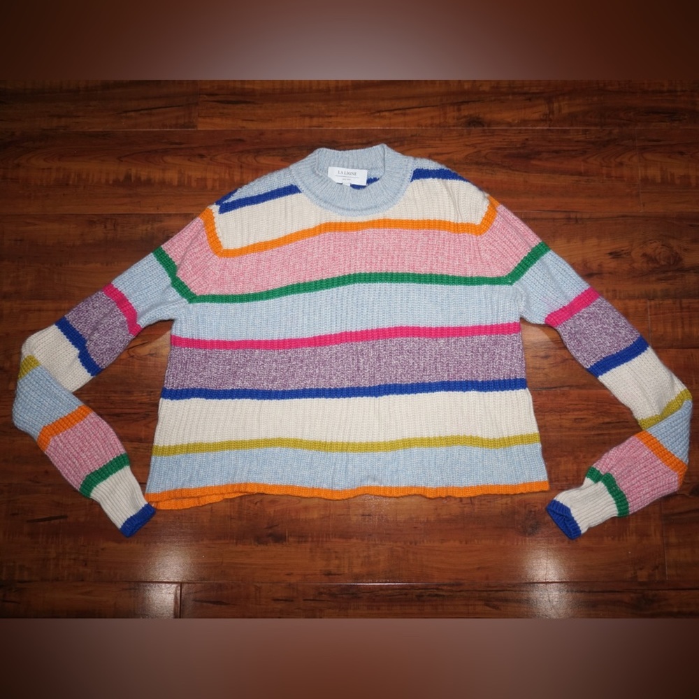 La Ligne Womens Multicolor Striped Wool Crew Neck Pullover Sweater Top Size S